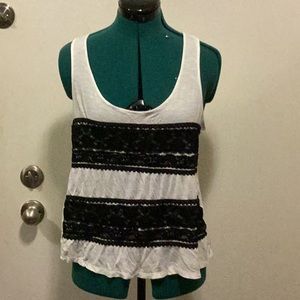 White & Black lace t-shirt 100% cotton Small